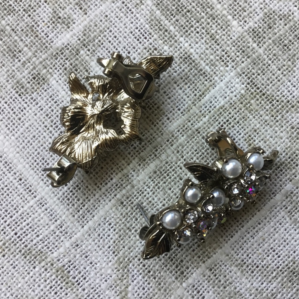 Faux Pearl Rhinestone Statement Cuff Earrings - image 3